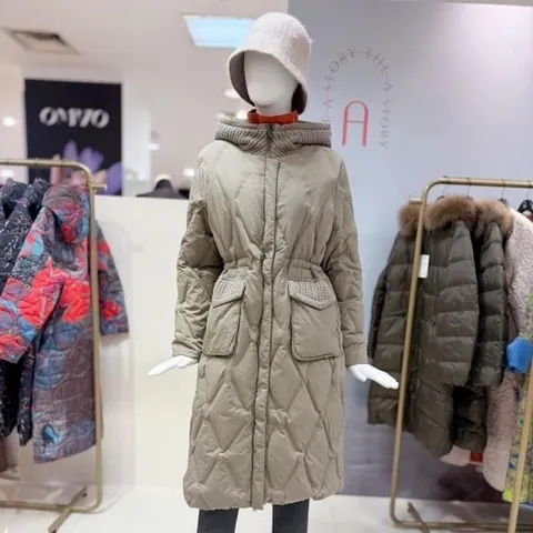 (디아스토리) AFWOPD59_퀼팅 후드 벨티드 패딩점퍼