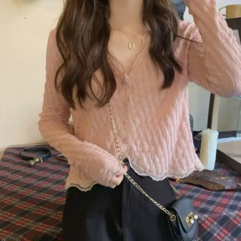 (옷자락) 옷자락 미니멀 여리여리 끝판왕 레이스 크롭 가디건 미니멀