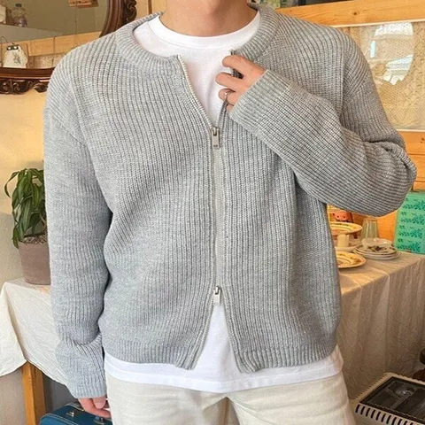 (더액션) 믹스 투웨이 집업 니트 가디건 O_2053