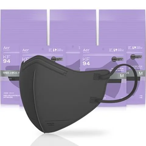 아에르 스탠다드 라이트핏 PLUS 보건용 마스크 검정색 중형 KF94, 1개입, 50개, 검정