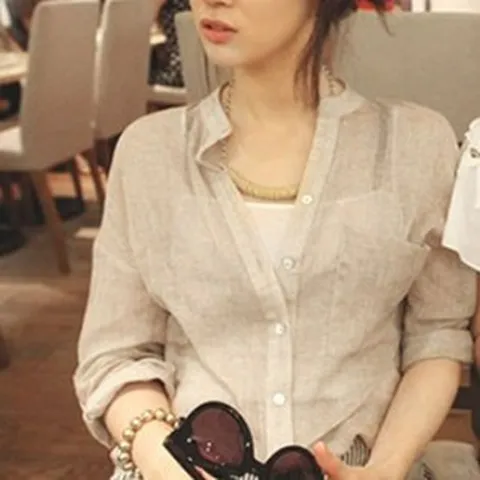 풍깍쟁이 여성용 린넨 슬리브 버클 루즈핏 봄 여름 티셔츠