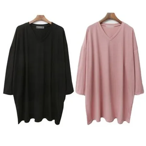 빅걸스토리 여성용 빅사이즈 와이드 브이 기본 티셔츠 2p