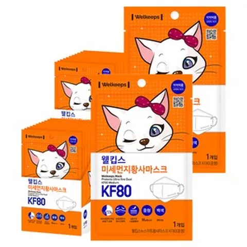 웰킵스 미세먼지황사마스크 중형 KF80, 1개입, 50개, 백색