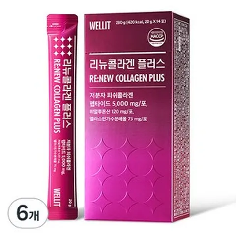웰릿 리뉴콜라겐 플러스 5000 저분자 피쉬콜라겐 펩타이드 14p, 280g, 6개