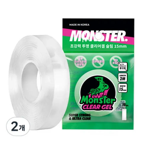 몬스터겔 슬림 초강력 양면테이프 15mm x 2m, 투명, 1개