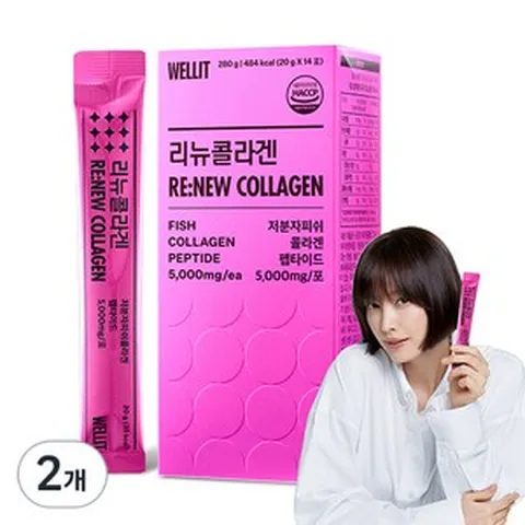웰릿 리뉴콜라겐 저분자 피쉬콜라겐 펩타이드 14p, 280g, 2개