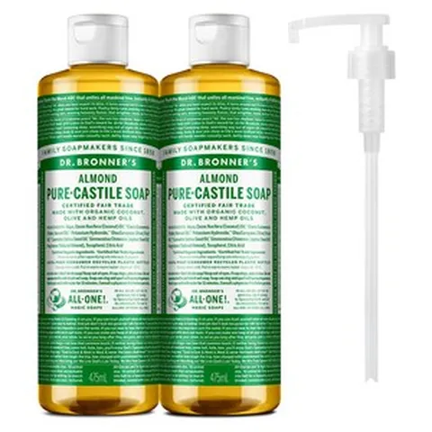 닥터브로너스 아몬드 퓨어 캐스틸 솝 페이스앤바디워시 475ml x 2p + 펌프 세트, 1세트