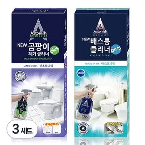 아스토니쉬 곰팡이 제거 + 배스룸 클리너 세트, 3세트, 750ml