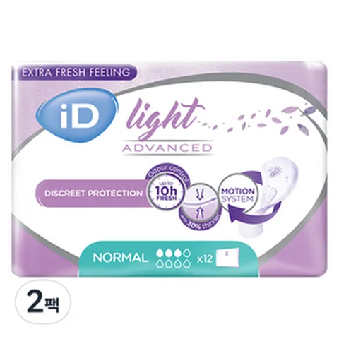 iD 여성용 라이트 기저귀 패드형, 대형, 2세트, 12매입