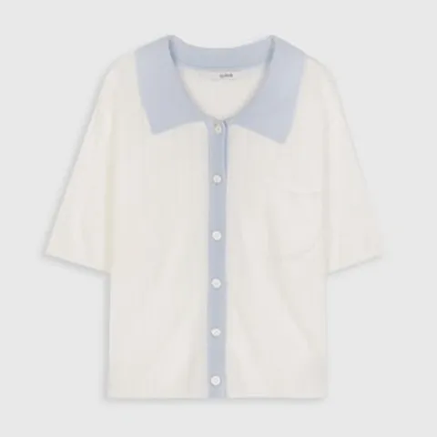 클라비스 여성용 카라 배색 가디건