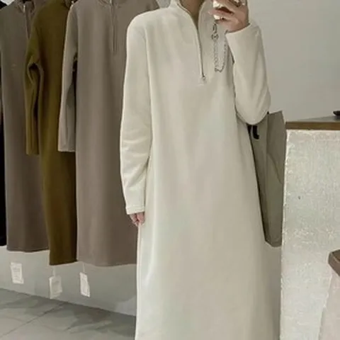 피어니스트 반폴라 H라인 반집업 롱 원피스