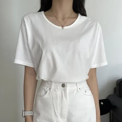 더보느 여성용 오즈 실켓 유넥 기본 반팔 티셔츠 그레이