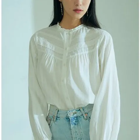 스튜디오럭스 여성용 자카드 코튼 블라우스