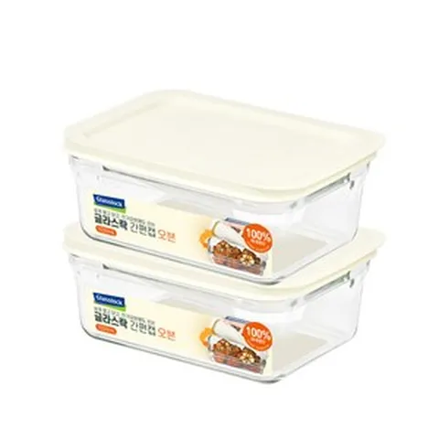 글라스락 간편캡 오븐 직사각 밀폐용기 1020ml, 2개, 단품