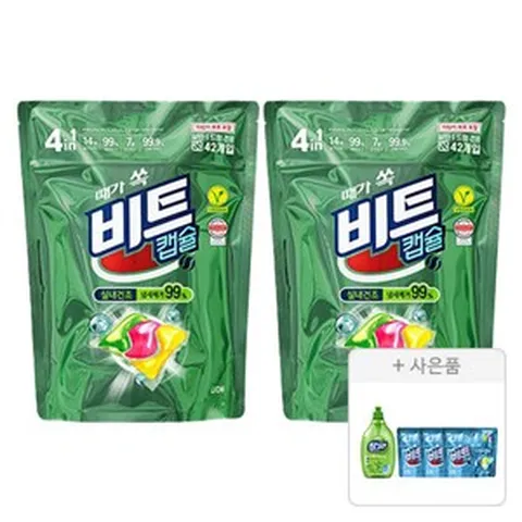 비트 실내건조 캡슐세제 42입 2개 + (추가) 캡슐세제 15입 (5입 3개) + 포린스 바이올렛 섬유유연제 2.1L 1개 + 일드겸용 290ml 1개, 비트 실내건조 캡슐세제 42입, 2개 + (추가) 캡슐
