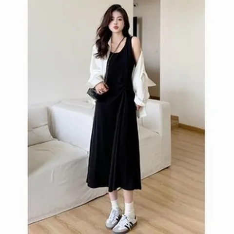 화이트 셔츠 a라인원피스 여행룩 코디세트 2종