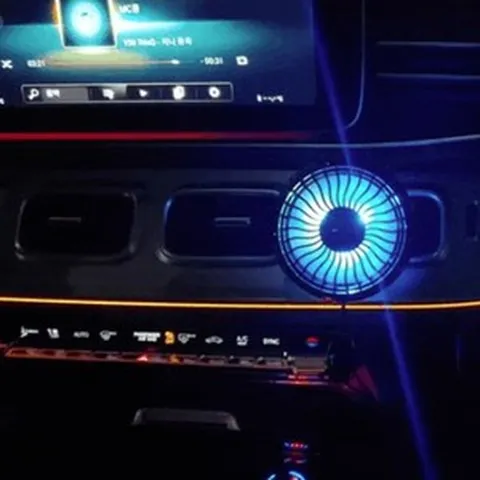 LED 무드램프 차량용 에어서큘레이트 선풍기 3단계풍속 USB 레인보우(블랙)
