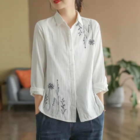 besteffie 여성용 셔츠 면마 블라우스 베이직 코튼 면 상의 박시 린넨블라우스 상의 E58