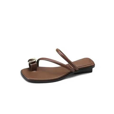 총브로 여성 스퀘어 골드버클 통굽 큐빅 엄지발가락 쪼리 일자 스트랩 샌들 슬리퍼