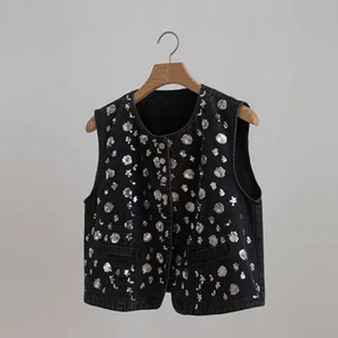 코코젠 아이와 스팽글 데님조끼