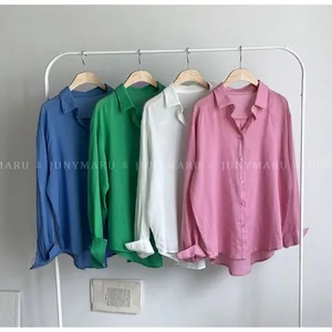 여름 여성 베이직 코튼 린넨 남방 카라 셔츠