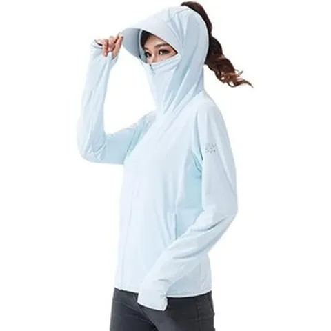 여성 선탠 방지 옷 긴 러쉬 가드 자외선 대책 파커 접촉 냉감 UV 컷 후드티 첨부 경량 큰 사이즈 여름 얇은 해변 클래식 외출 용통, [01] 블루, [04] M