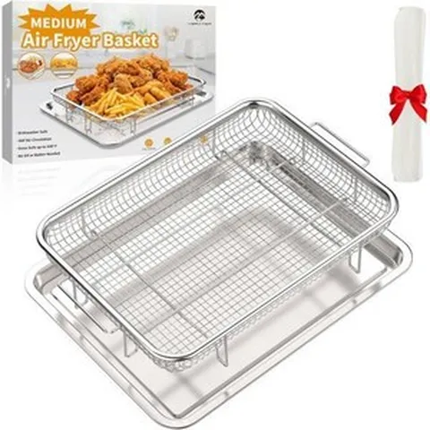 오븐용 12.8인치 x 9.6인치 에어프라이어 바구니 YEPATER 스테인리스 크리스퍼 트레이 및 팬 30PCS 양피지 2피스 세트 그릴에 적합한 베이킹 청소하기 쉽습니다, 12.8“ x 9.6“, 12.8" x 9.6"