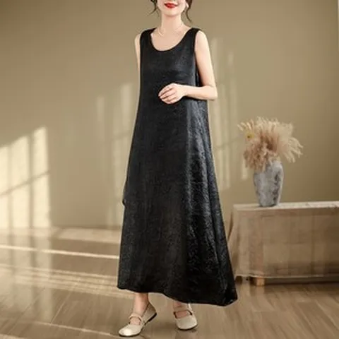 여성을위한 새로운 중국 스타일 아세테이트 새틴 조끼 드레스 여름 13946C4674096