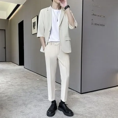멋쟁이 남성복 R 봄여름 신상품 캐주얼 정장 세트 남자 모던 정장 세트 고급 정장 세트 남성 정장