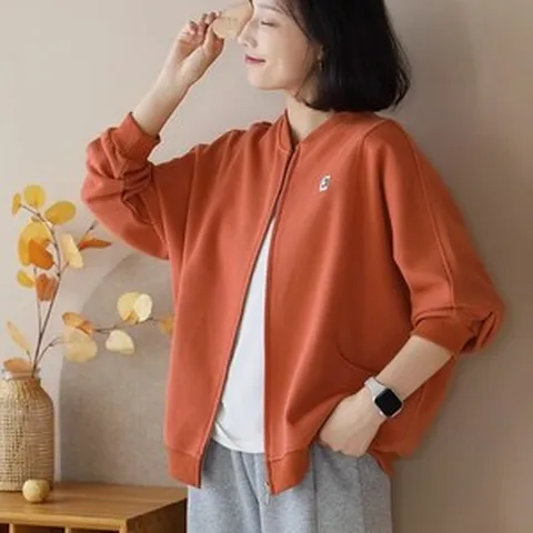 중년 여성 야구 점퍼 봄 가을 캐주얼 야구복 루즈핏 카디건 아우터 기질 엄마 숏 야구 점퍼