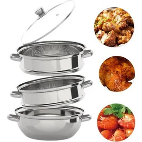 KeruRome 스텐 찜기 인덕션 찜냄비 냄비 케루롬 요리용 뚜껑 12.8인치 음식 3단, 12.8 inch-3 Tier