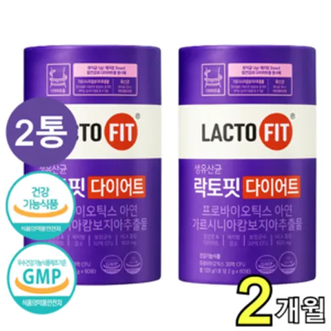 하루2포 락토핏 다이어트 체지방 장유산균 생유산균 종근당 프롤린공법 실크피브로인 가르시니아 캄보지아 체지방 랏토핏 락토피, 2개, 60개