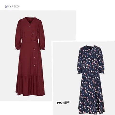 [기비키이스]NC해운대 기비 23가을 엣지컷 플라워 V넥 원피스G2AN504