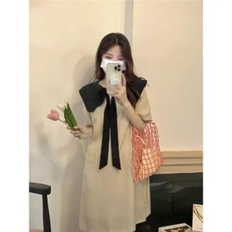 리본 빅카라 루즈핏 H라인 박나래 옷 반팔 원피스 하객룩 학생