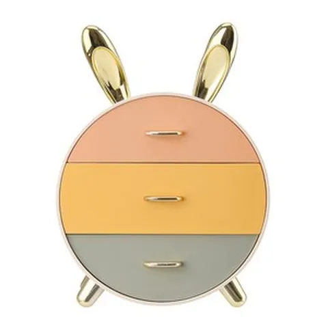 샵제스트 토끼 책상 수납함 서랍 악세사리 머리핀 정리함, 멀티컬러박스+골드