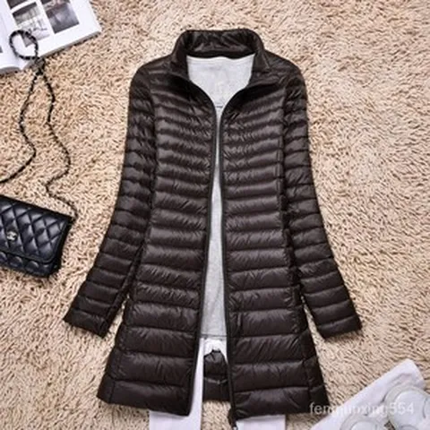 여성용패딩 구스다운 경량롱패딩 여성경량롱패딩 오리털경량패딩 50대 여자 오리털 경량패딩점퍼 핑크 질좋은