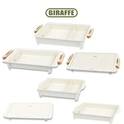 지라프 아이보리 에디션 구이바다 M L 사이즈 세라믹 코팅 전골팬 고기 그릴팬 우드 손잡이, 우드손잡이 × 1개