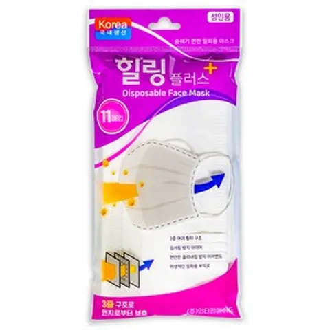 힐링플러스 마스크 성인용 (화이트 11매) 국내산 1회용마스크, 30개, 11매입