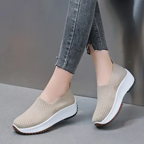 여성 발편한 푹신 아쿠아 매쉬 슬립온 여성 니트화 5CM