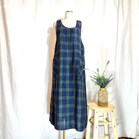체크원피스 봄 여름 린넨 버튼 클래식 보헤미안 조끼 멜빵