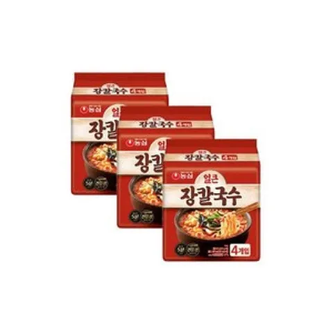 얼큰 장칼국수 4입 3개 ( 수량 12개) 회사 오피스 단체 사무실 간식 학교 휴게실 탕비실 소풍 여행, 얼큰 장칼국수 4입 3개 (총12개)