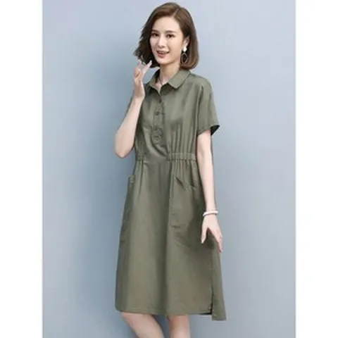 카라 반팔 원피스 여성 여름 루즈핏 플리츠