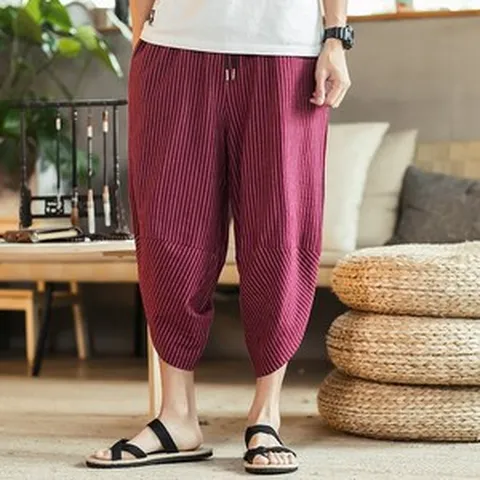 남성 여름 빅사이즈 와이드 스트라이프 배기 팬츠 캐주얼 팬츠 men's linen casual pants 하늘비즈 A8 M306V962