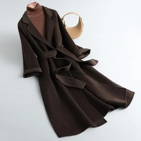 여성코트 트렌치 울 롱 가을 겨울 핸드메이드 오버핏