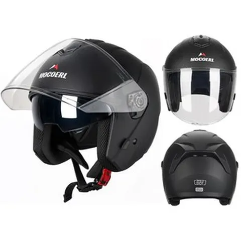 Mocoerl 오토바이 헬멧 썬바이저 내장 유럽ECE인증 KC인증 오픈페이스 초경량 바이크헬멧 3/4, S, 블랙