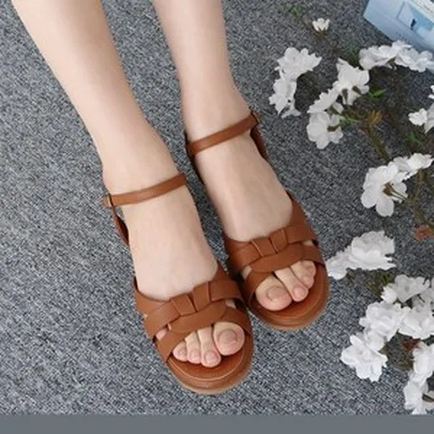 가죽 에스닉 스트랩 샌들 6cm