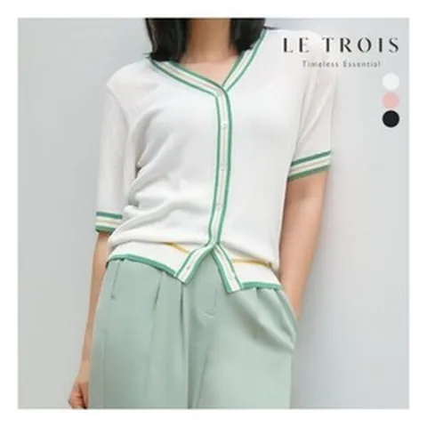 [LE TROIS]르투아 배색 니트 가디건 3종 택1369055