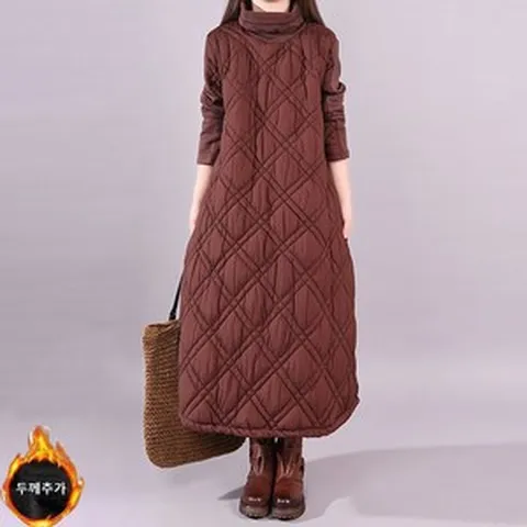 여성용 보온 퀼트 패딩원피스 루즈핏 캐주얼