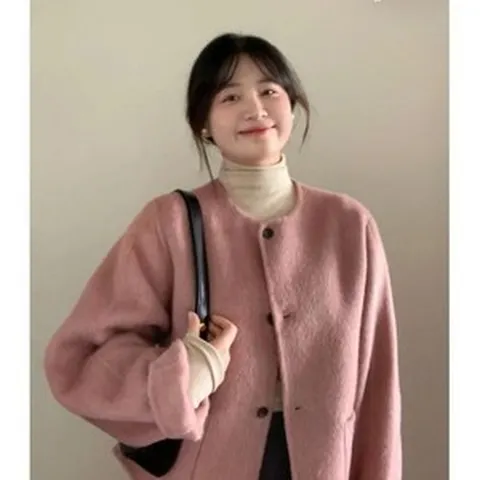 핑크 노카라 숏코트 모르간 키작녀 금장 겨울 숏자켓