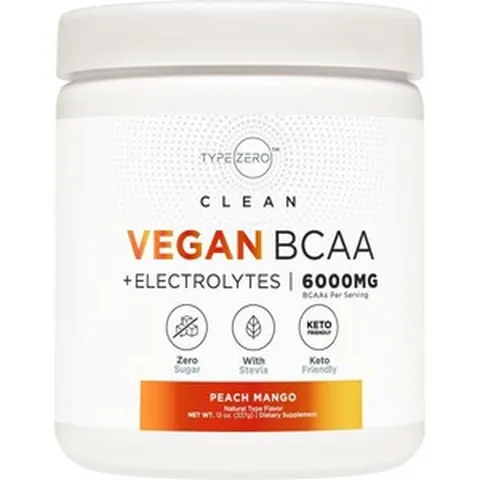 Type Zero 울트라 클린 비건 BCAA 파우더 + 전해질 (피치 망고 | 6G) 2:1:1 무설탕/수크랄로스 없음 BCAAs 여성/남성용 아미노산 보충제 - 운동 후 음료 최, 1, 337g, 1개